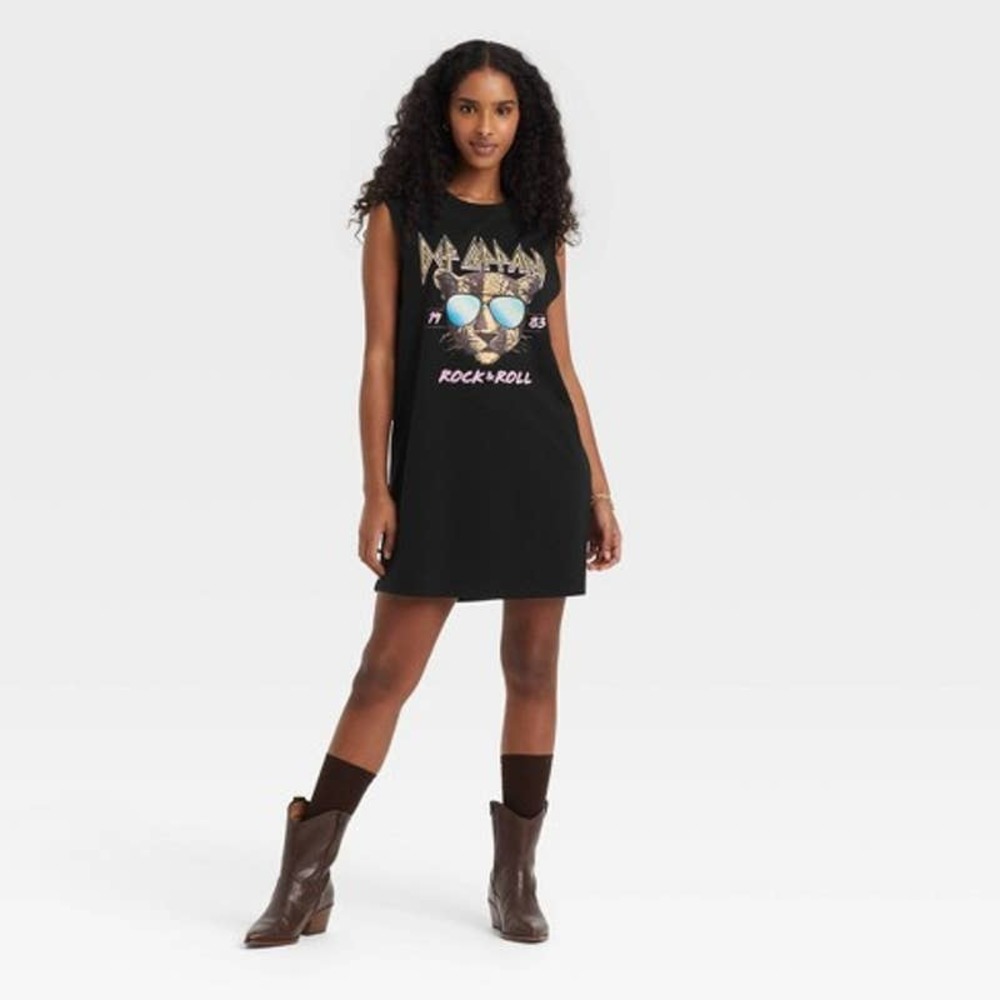 Def Leopard graphic tank dress mini tee muscle cheetah leopard band grunge XS